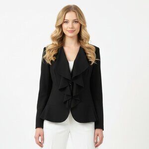 Lafayette 148 Black Waterfall Ruffle Front Sweater 4